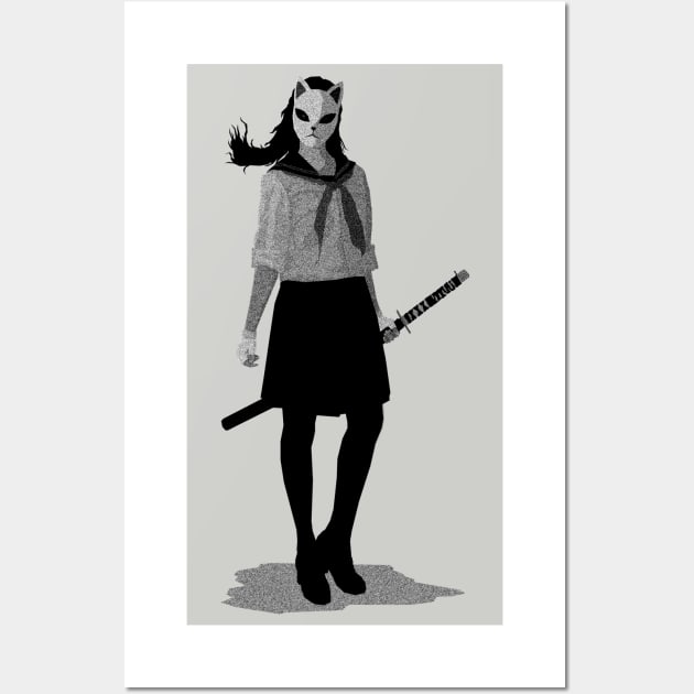 Highschool Kunoichi (Black and White) Wall Art by MythoCulture